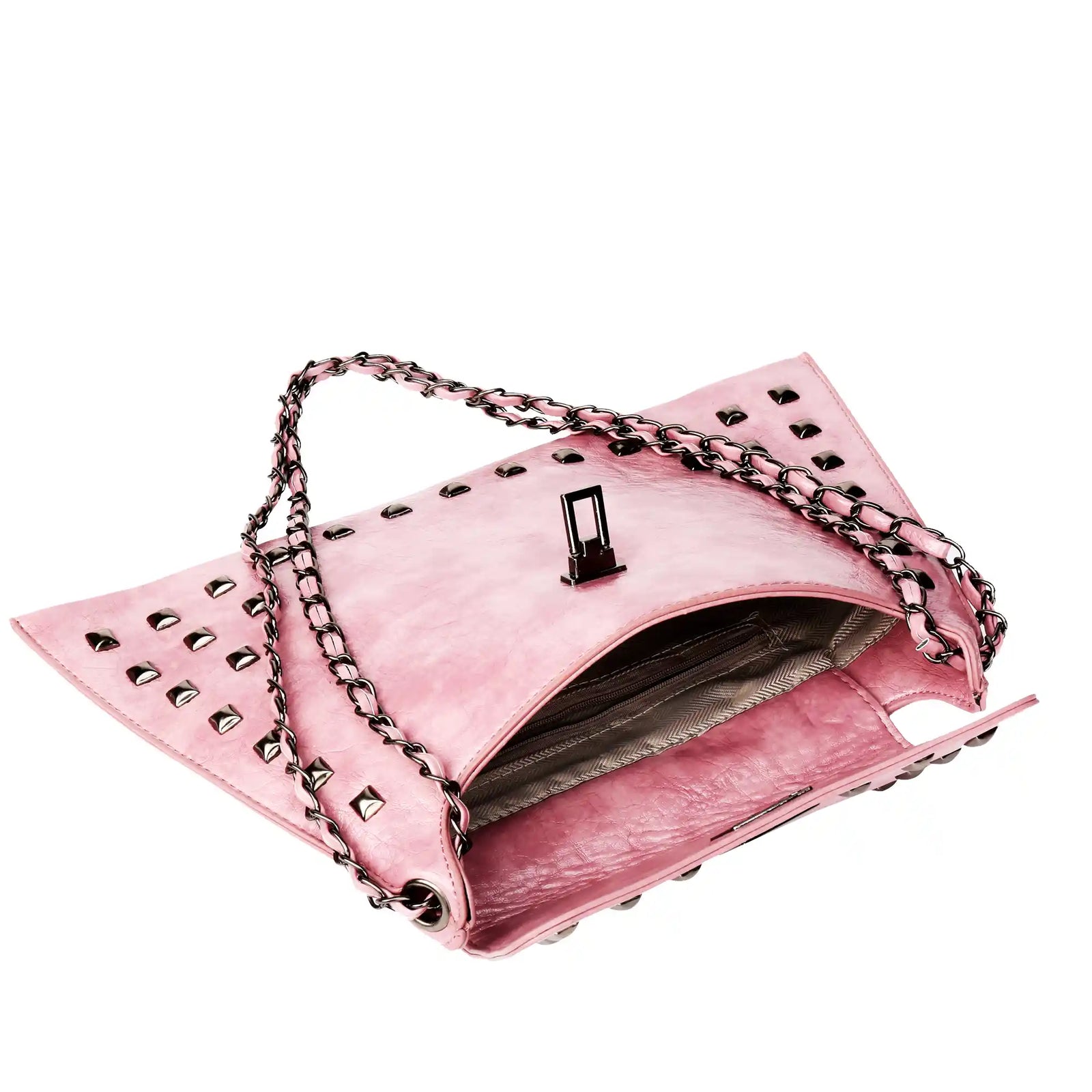 Studded Vegan Leather Shoulder Bag – Chain Strap Handbag for Women