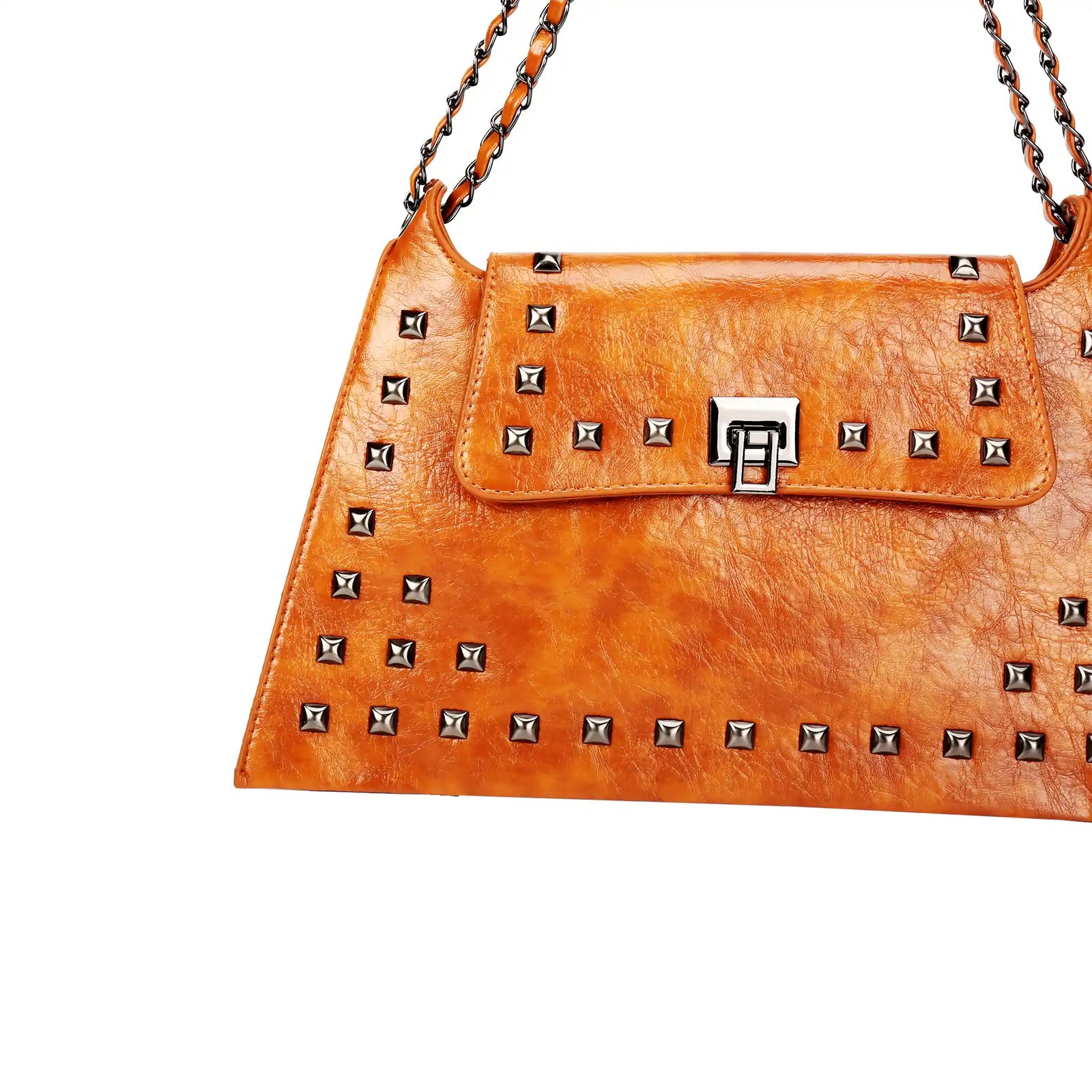 Studded Vegan Leather Shoulder Bag – Chain Strap Handbag for Women