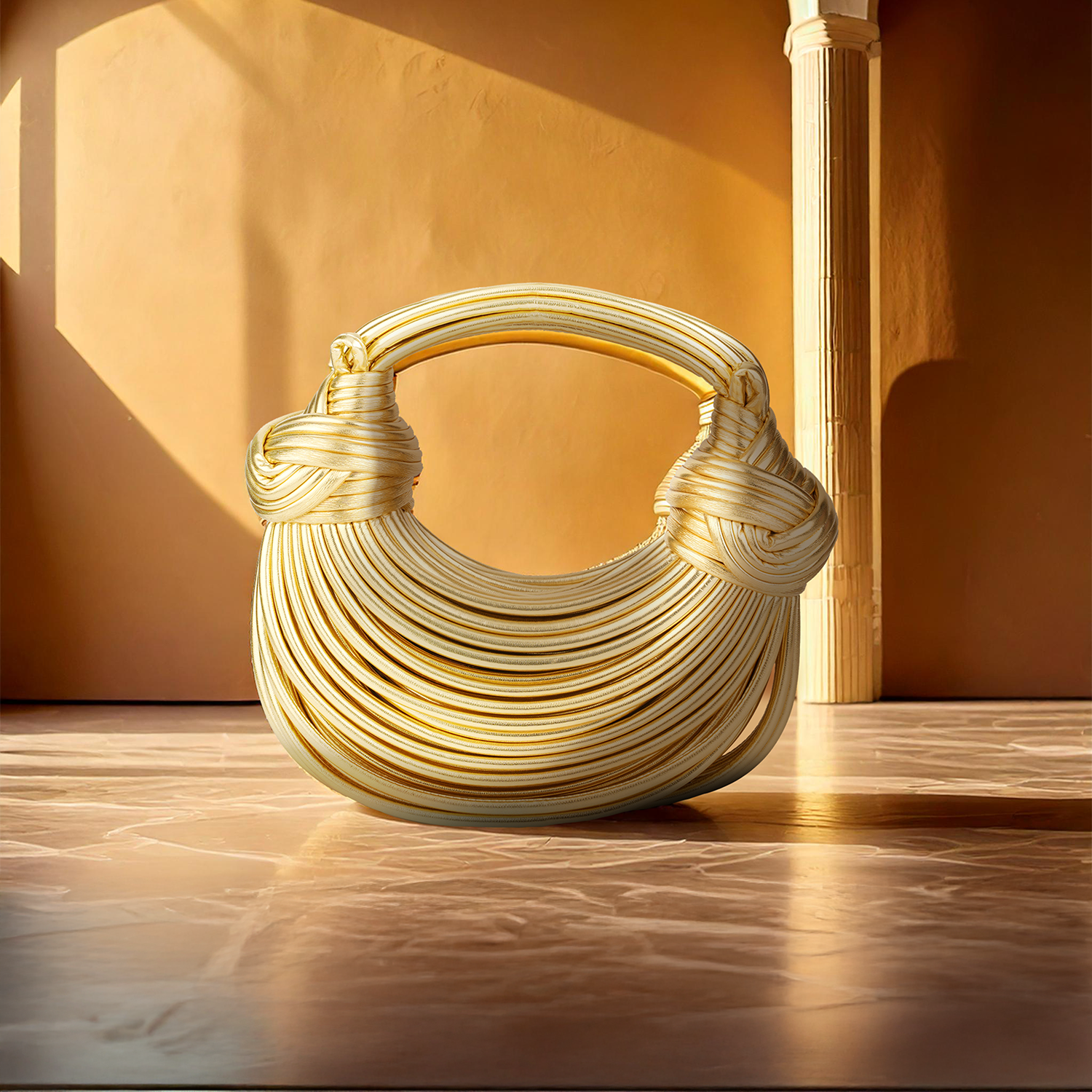 Sculptural Coil Hoop Shoulder Bag – Statement Handbag for Women Gold