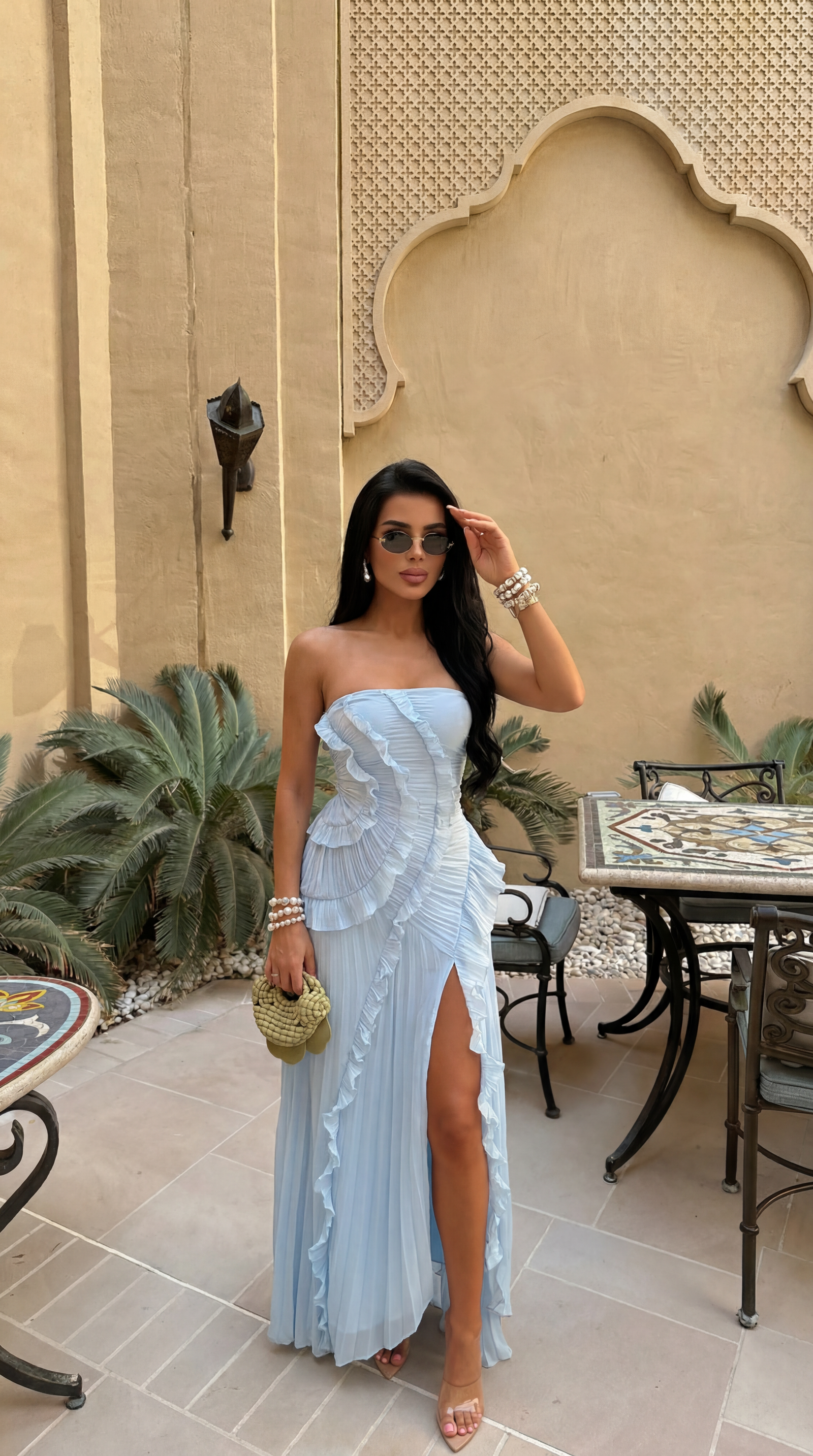 Clémence Robe Longue Bustier à Volants