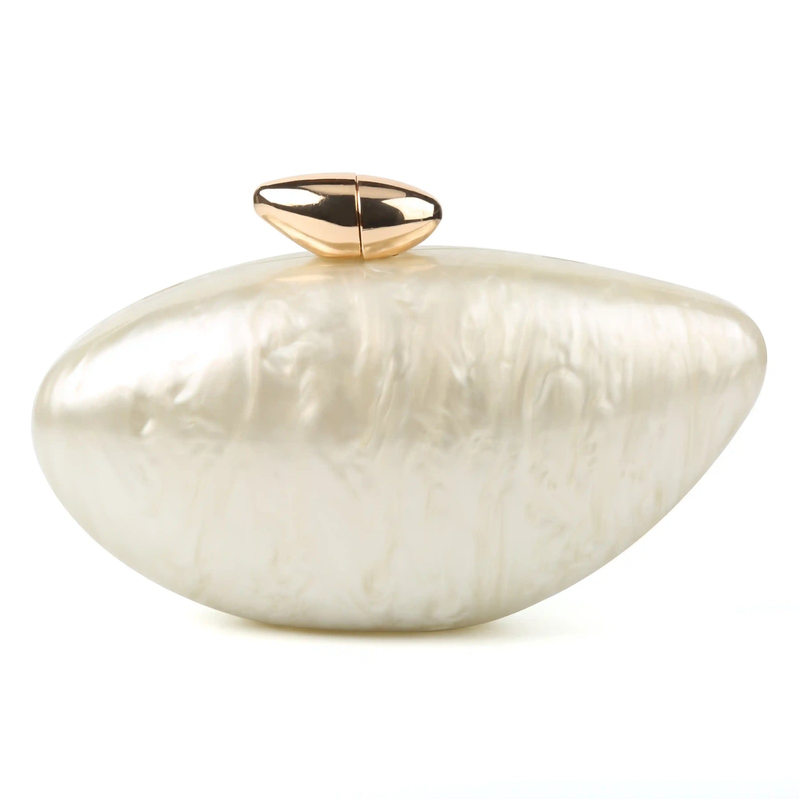 Pearlescent acrylic oval clutch bag with gold chain – ARLANA Marble