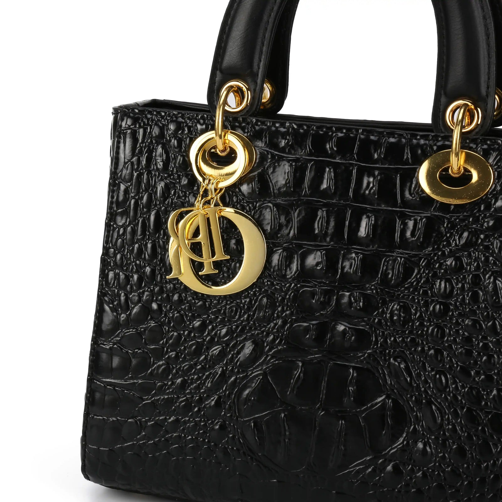 Croc Embossed Vegan Leather Top Handle Bag – Structured Handbag for Women