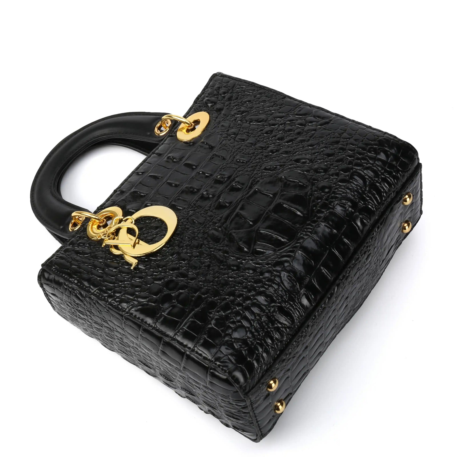 Croc Embossed Vegan Leather Top Handle Bag – Structured Handbag for Women