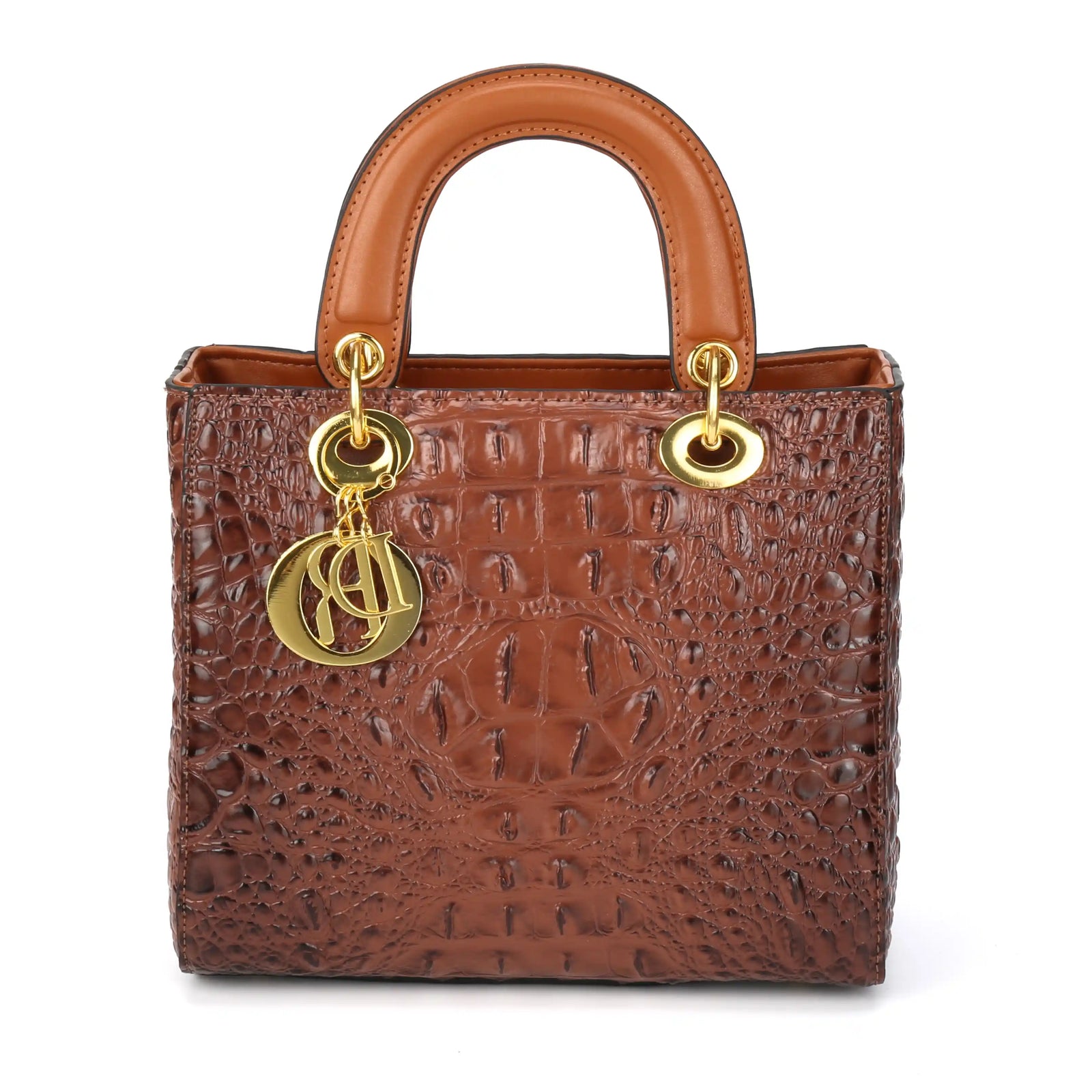 Croc Embossed Vegan Leather Top Handle Bag – Structured Handbag for Women