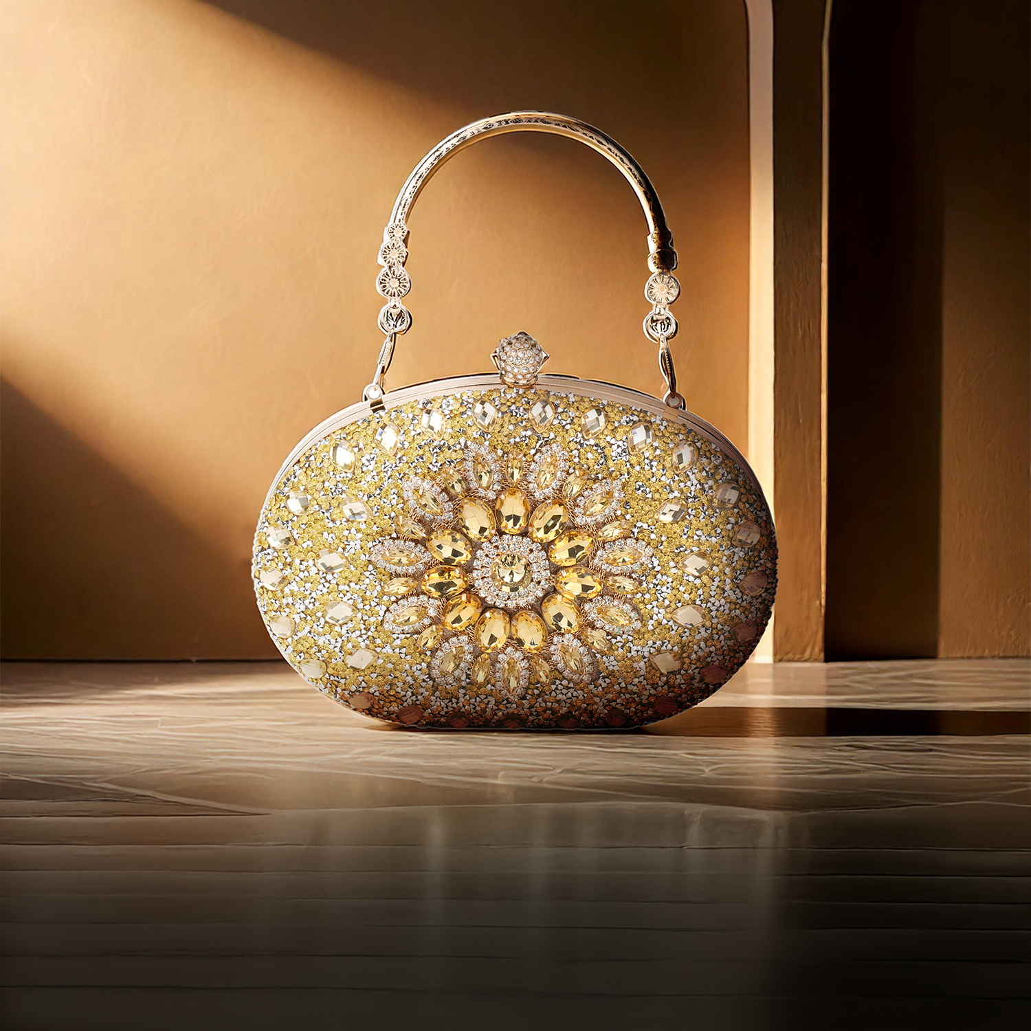 Embroidered Beaded Oval Clutch Bag – Floral Evening Purse for Women