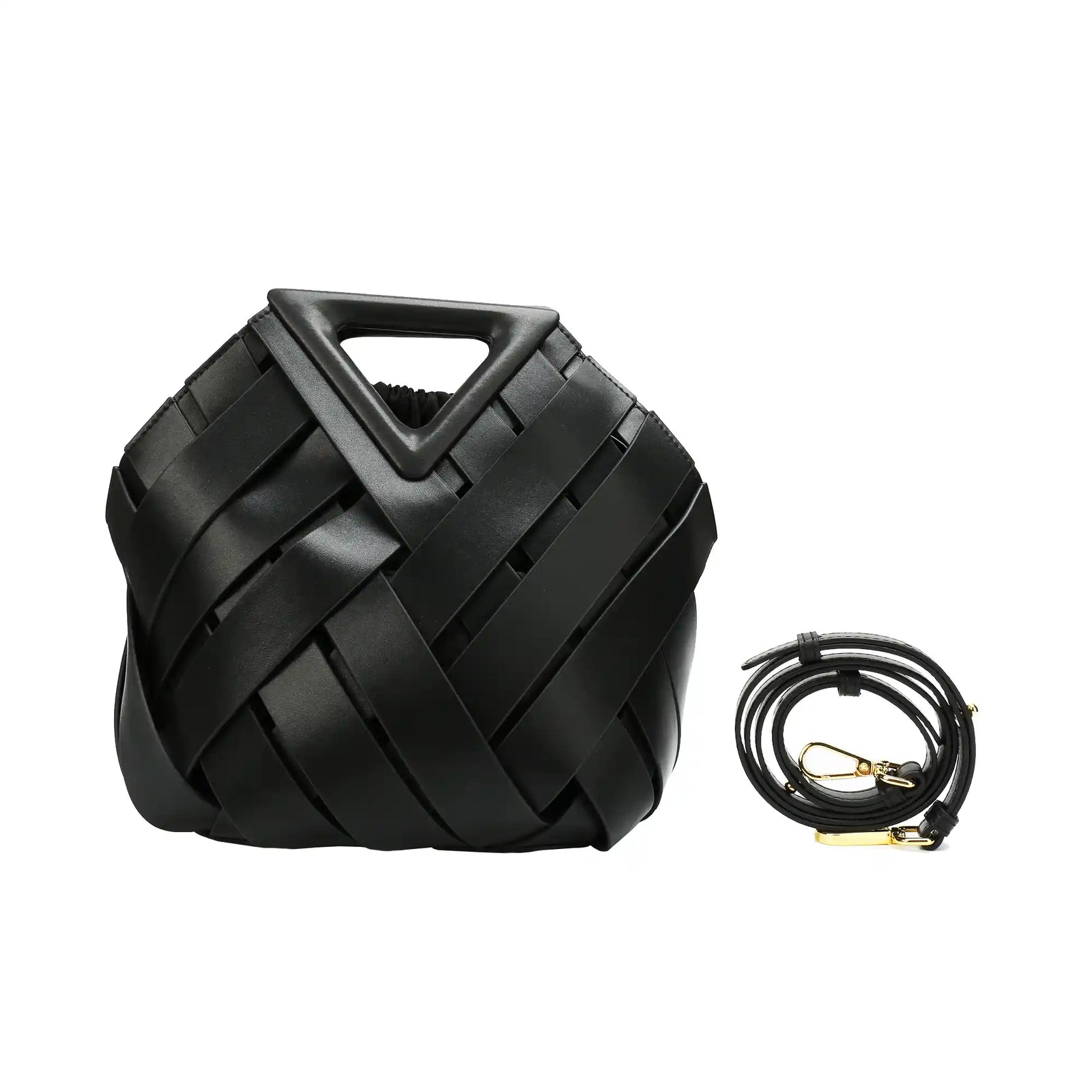 Woven Leather Geometric Top Handle Bag – Structured Handbag for Women