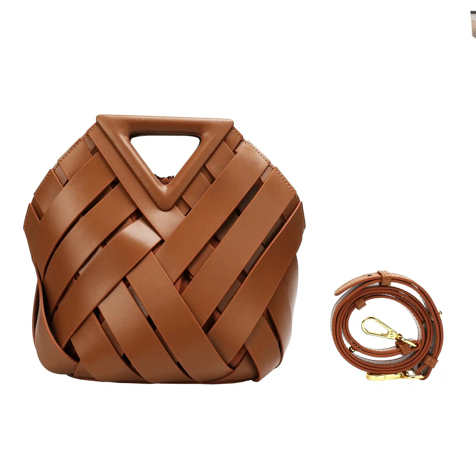 Woven Leather Geometric Top Handle Bag – Structured Handbag for Women