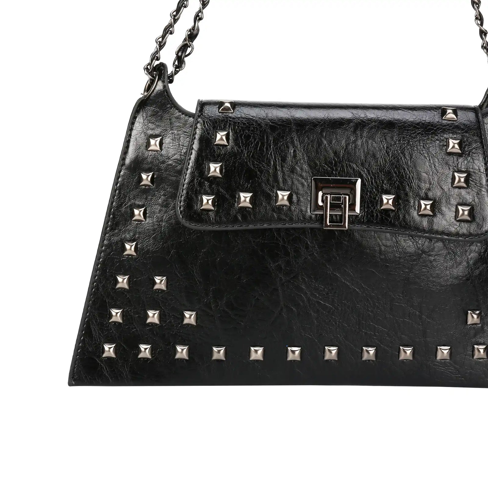 Studded Vegan Leather Shoulder Bag – Chain Strap Handbag for Women