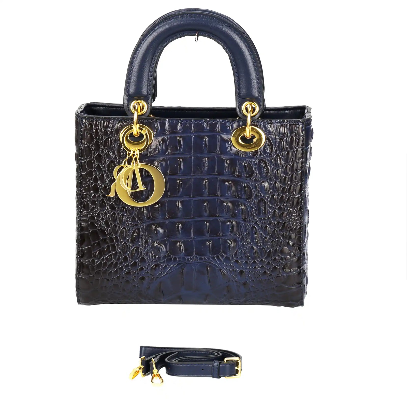 Croc Embossed Vegan Leather Top Handle Bag – Structured Handbag for Women