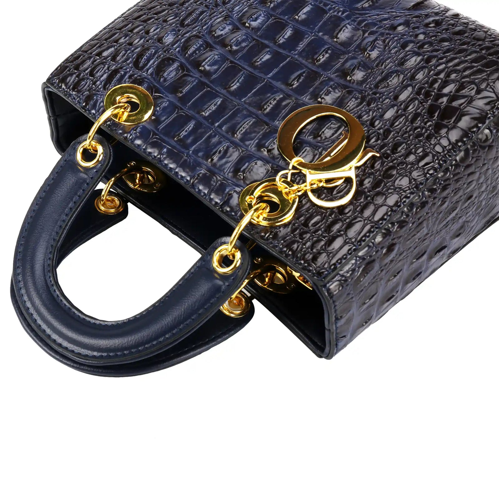 Croc Embossed Vegan Leather Top Handle Bag – Structured Handbag for Women