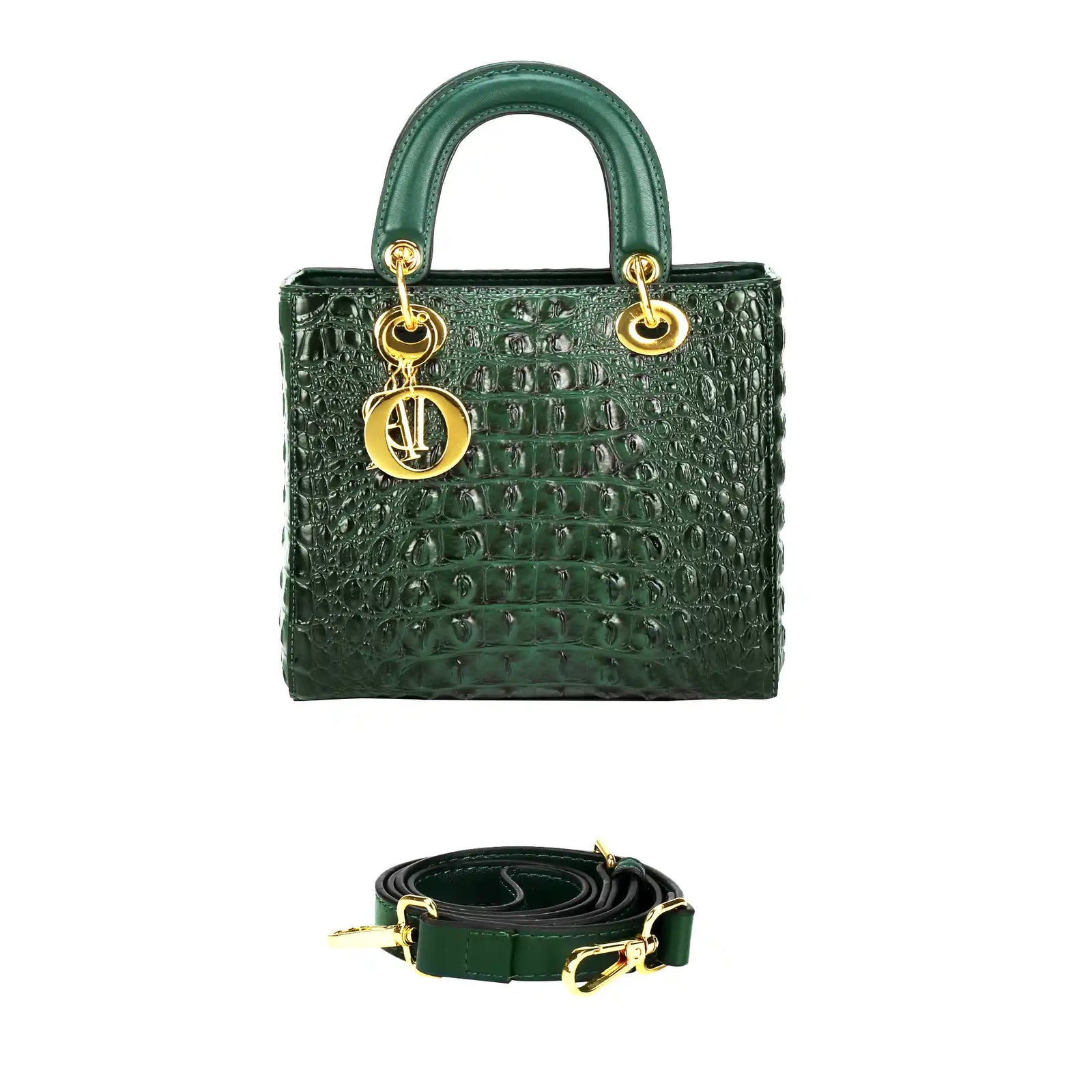 Croc Embossed Vegan Leather Top Handle Bag – Structured Handbag for Women