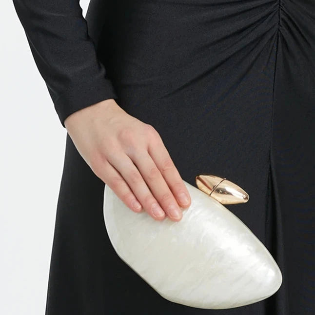 Pearlescent Acrylic Clutch Bag – Oval Shell Evening Purse for Women