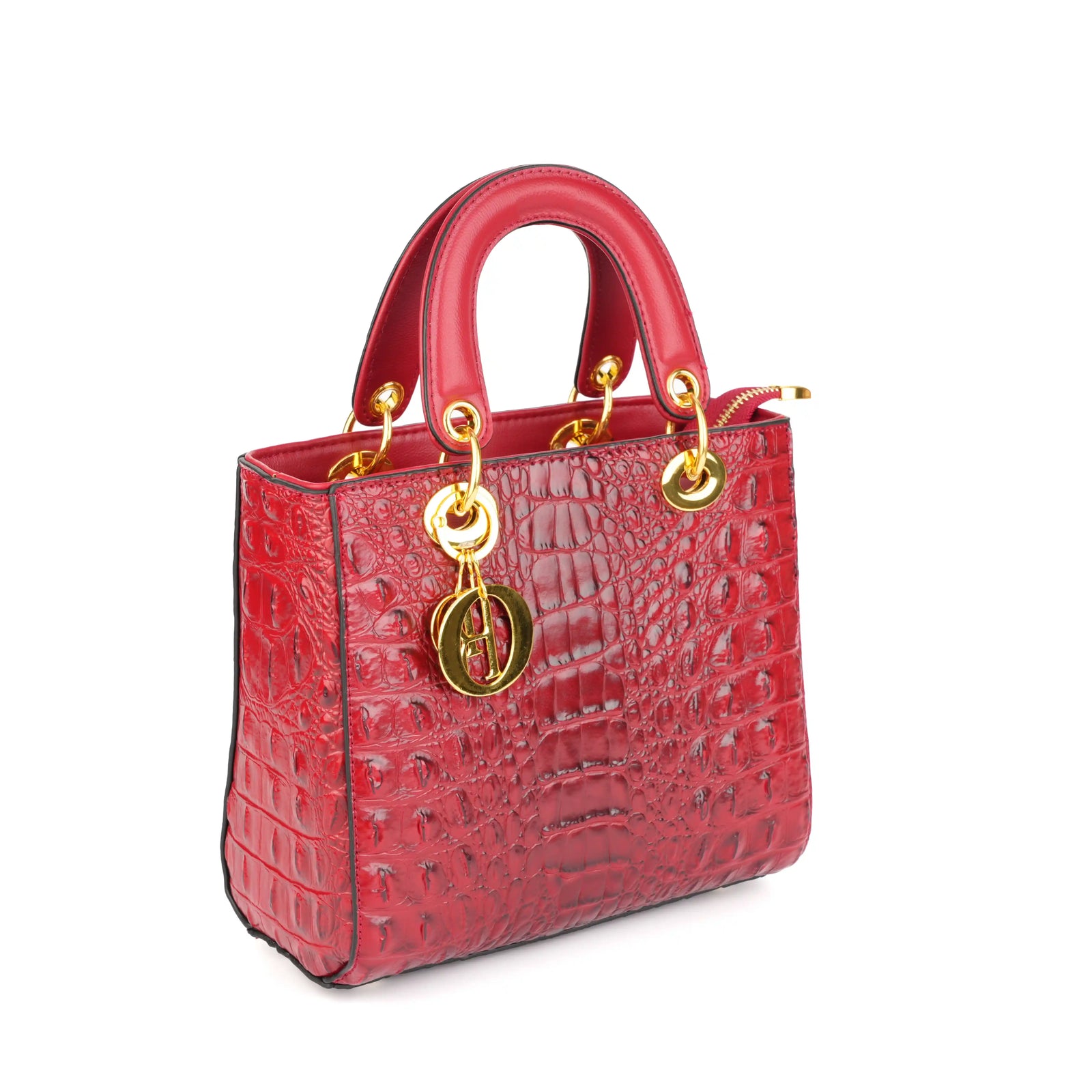 Crocodile embossed vegan leather top handle bag in wine red – ARLANA Croc