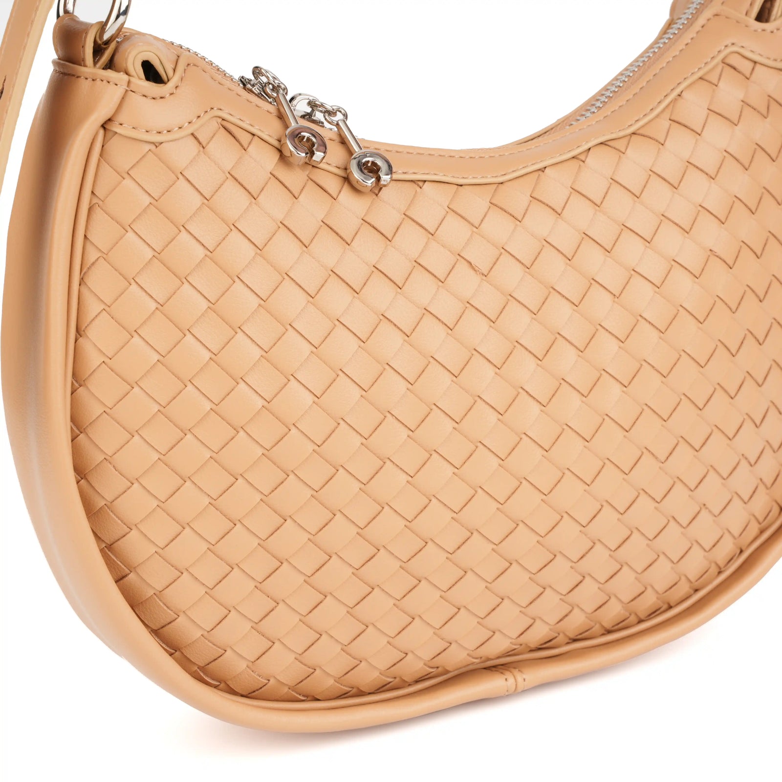 Woven Vegan Leather Crescent Shoulder Bag – Hobo Crossbody Purse for Women
