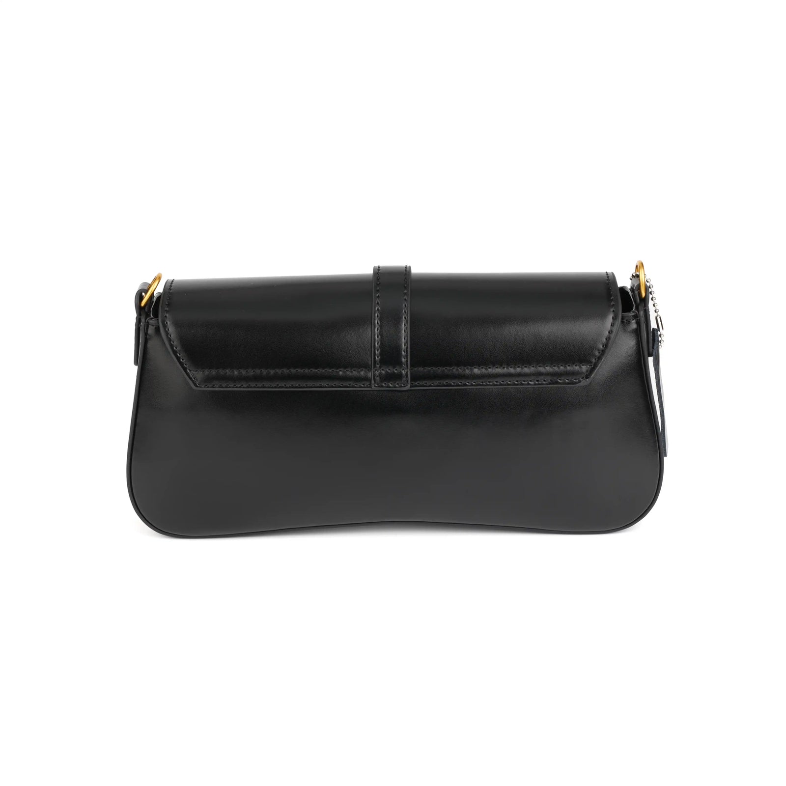 Structured Vegan Leather Clutch Shoulder Bag – Gold Buckle Flap for Women