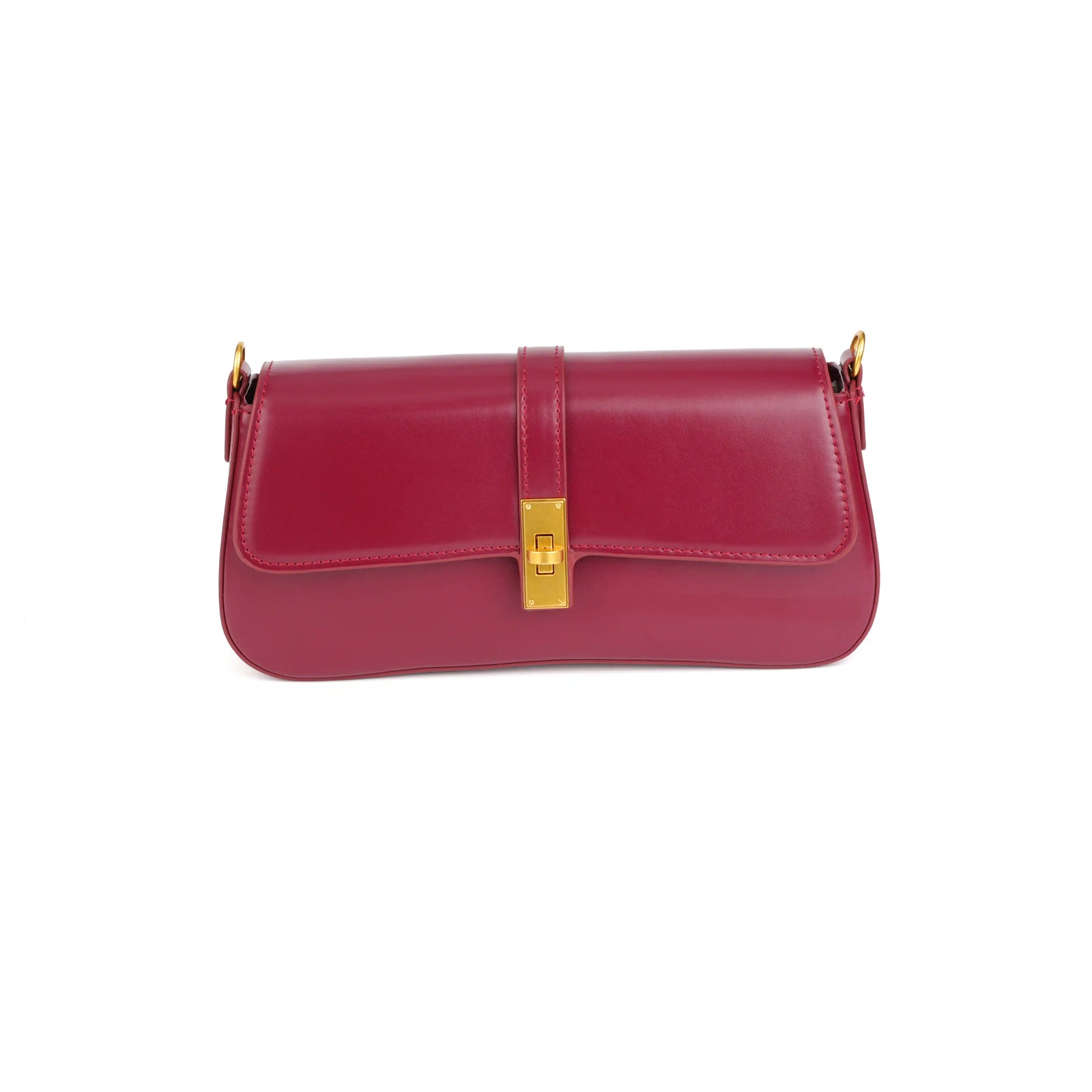Structured Vegan Leather Clutch Shoulder Bag – Gold Buckle Flap for Women