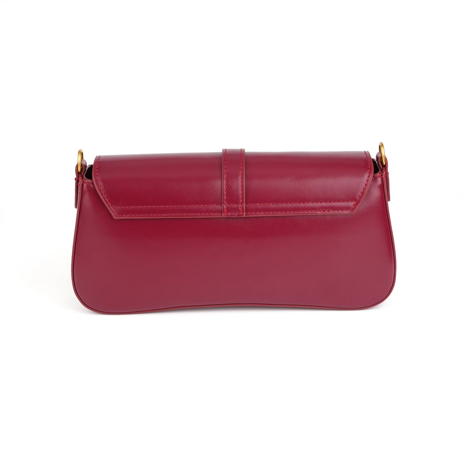 Structured Vegan Leather Clutch Shoulder Bag – Gold Buckle Flap for Women