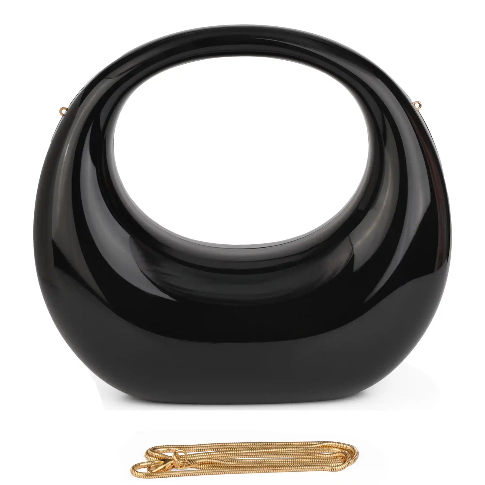 Glossy Ring Handle Clutch Bag – Sculptural Circle Purse for Women