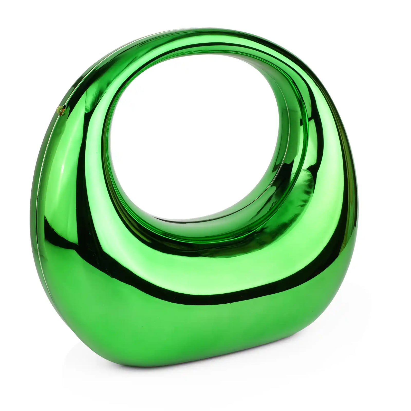 Green glossy sculptural ring clutch bag – ARLANA MOODS