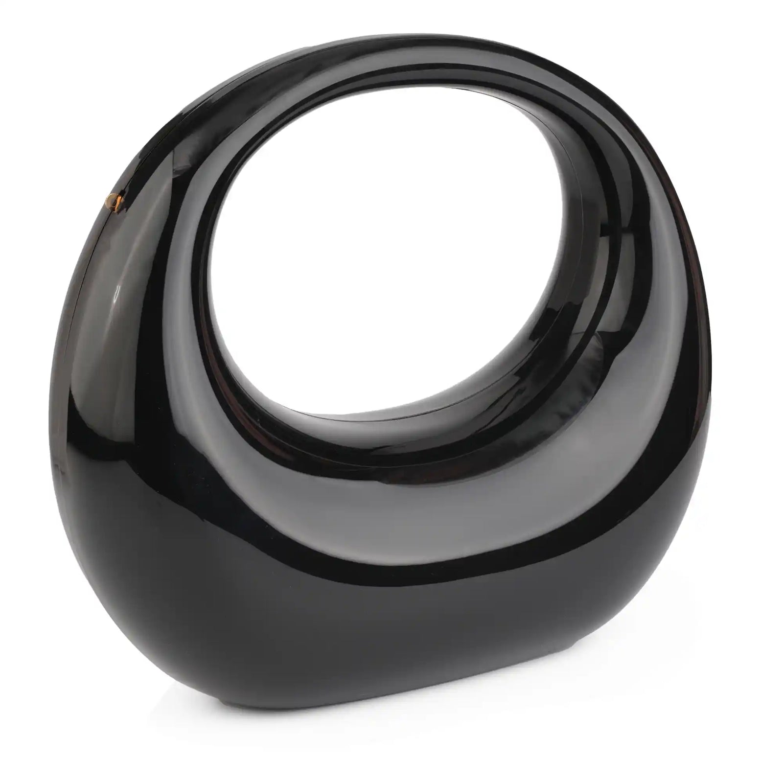 Black glossy circular ring handle clutch – ARLANA