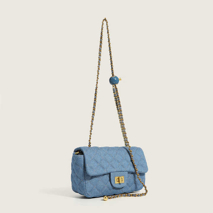 Quilted Denim Chain Shoulder Bag – Crossbody Flap Bag for Women Blue