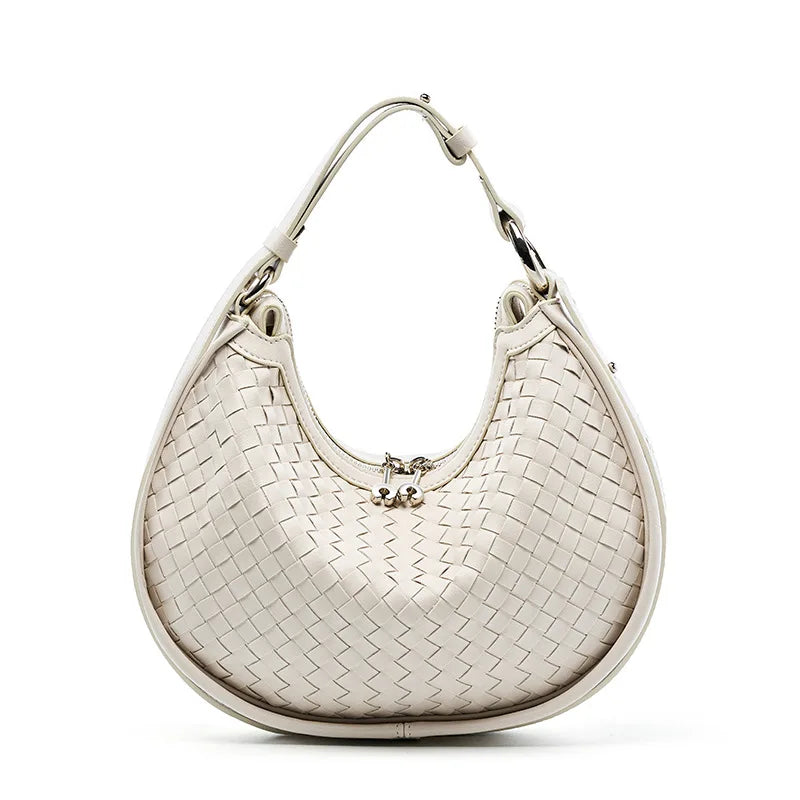 Ivory woven vegan leather shoulder bag – ARLANA
