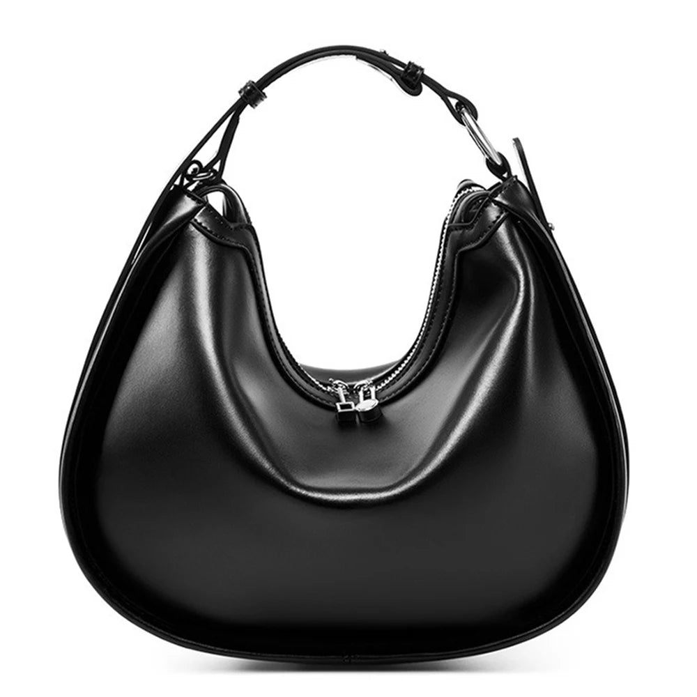 Crescent hobo shoulder bag in black vegan leather – ARLANA