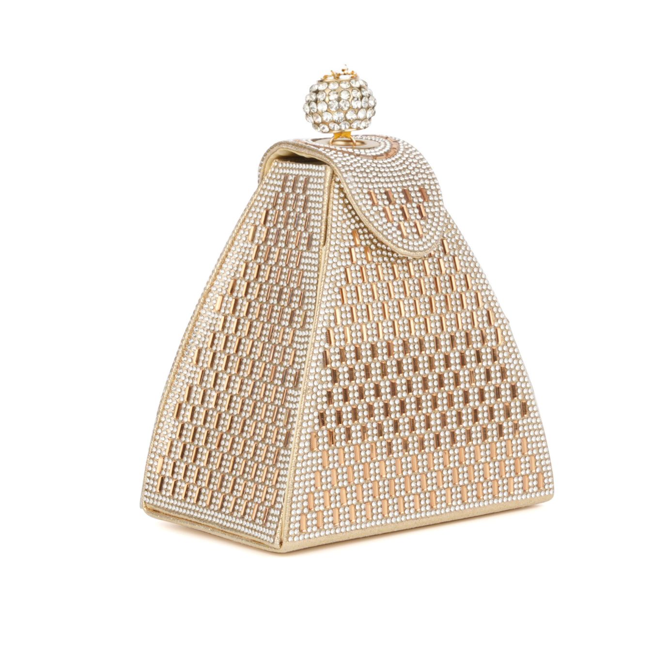 Woven metal pyramid sculptural top handle bag in gold – ARLANA Pyramid