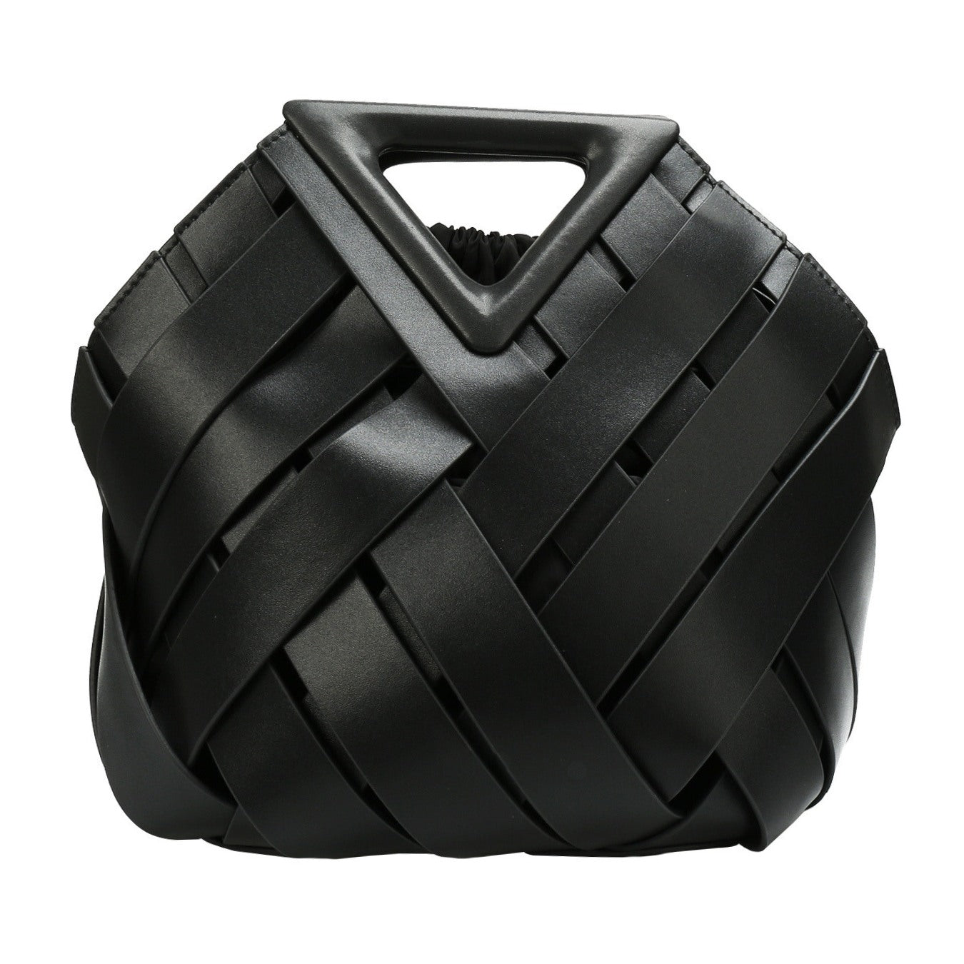 Geometric woven top handle bag in black – ARLANA