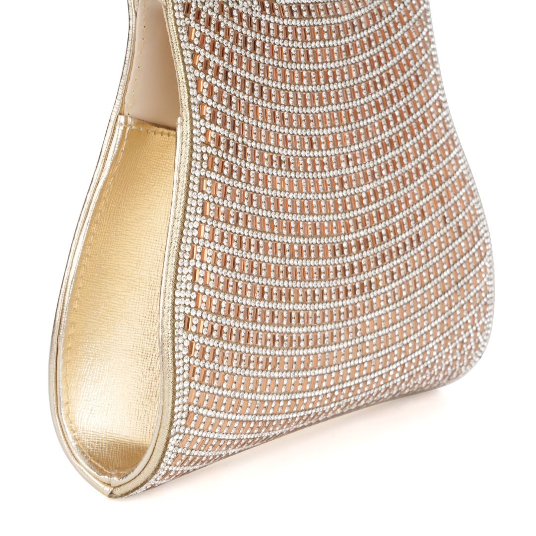 Rhinestone Mesh Top Handle Clutch Bag – Evening Purse for Women Gold