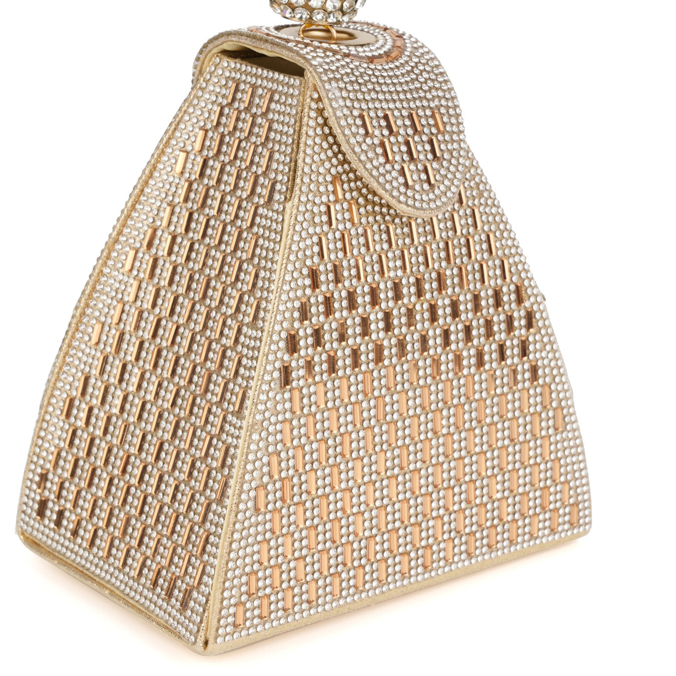 Woven Metal Pyramid Bag – Sculptural Top Handle Evening Handbag for Women