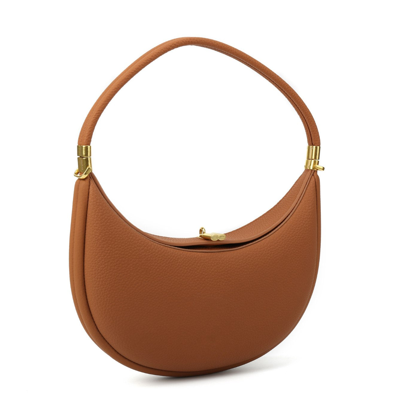 Vegan leather crescent shoulder bag in brown with gold hardware – ARLANA