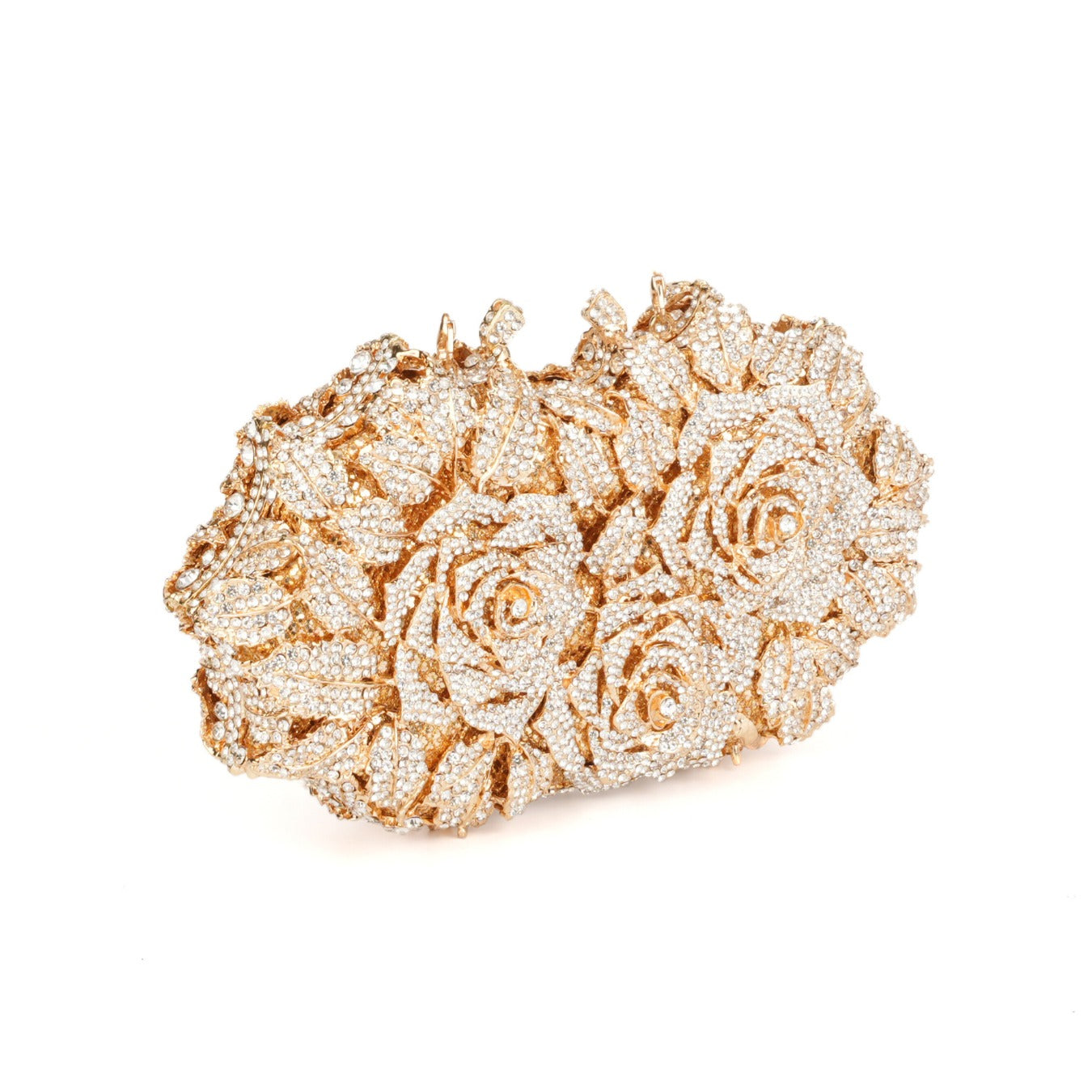 3D floral sculptural rose clutch bag in gold – ARLANA Sydney