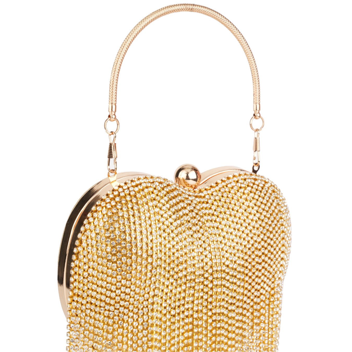 Heart Shaped Rhinestone Fringe Clutch Bag – Evening Purse for Women Gold