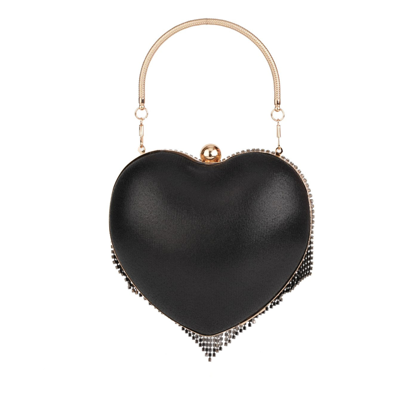 Heart Shaped Rhinestone Fringe Clutch Bag – Evening Purse for Women Gold
