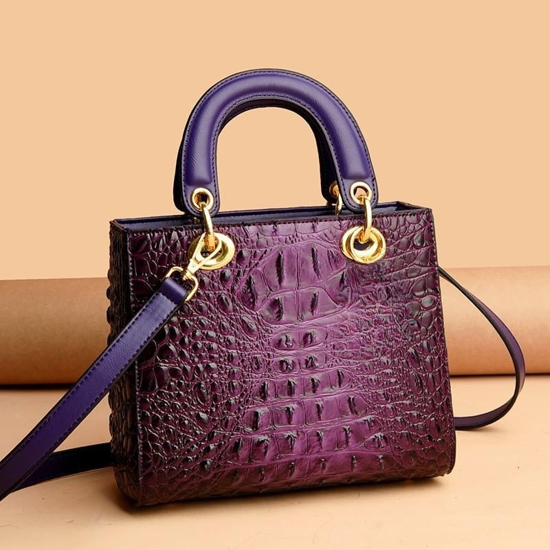 Croc Embossed Vegan Leather Top Handle Bag – Structured Handbag for Women