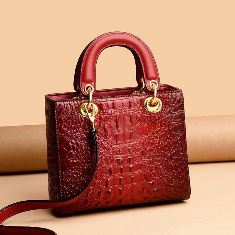 Croc Embossed Vegan Leather Top Handle Bag – Structured Handbag for Women