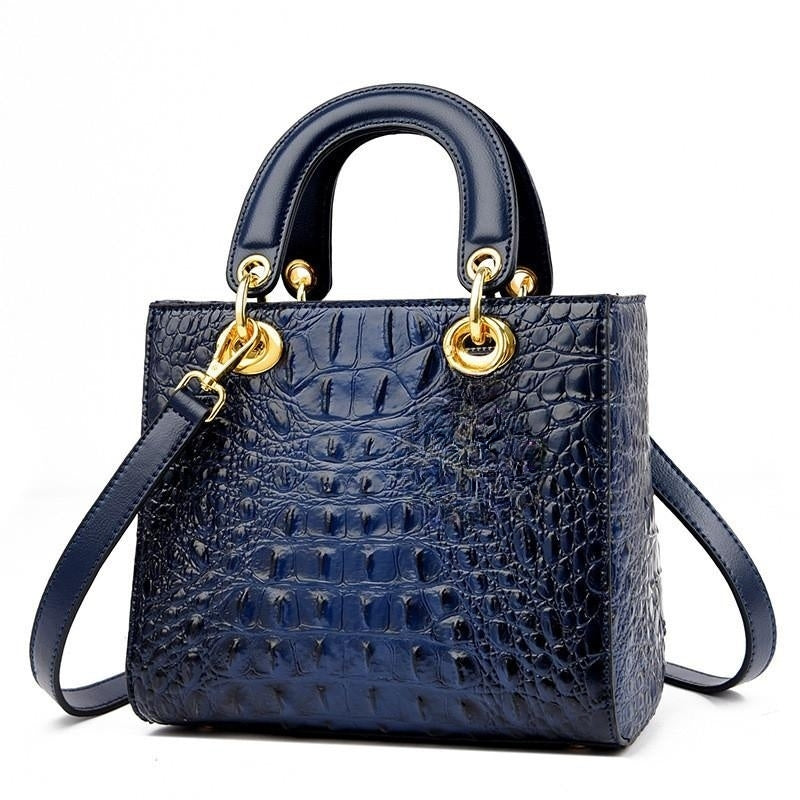 Croc Embossed Vegan Leather Top Handle Bag – Structured Handbag for Women