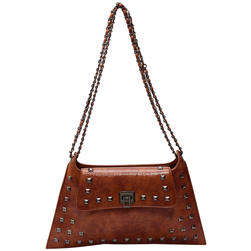 Studded vegan leather bag in coffee brown – ARLANA