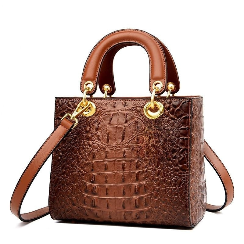 Croc Embossed Vegan Leather Top Handle Bag – Structured Handbag for Women