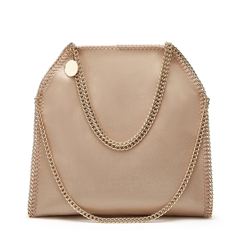 Large microfiber chain shoulder tote bag in beige – ARLANA Evorra