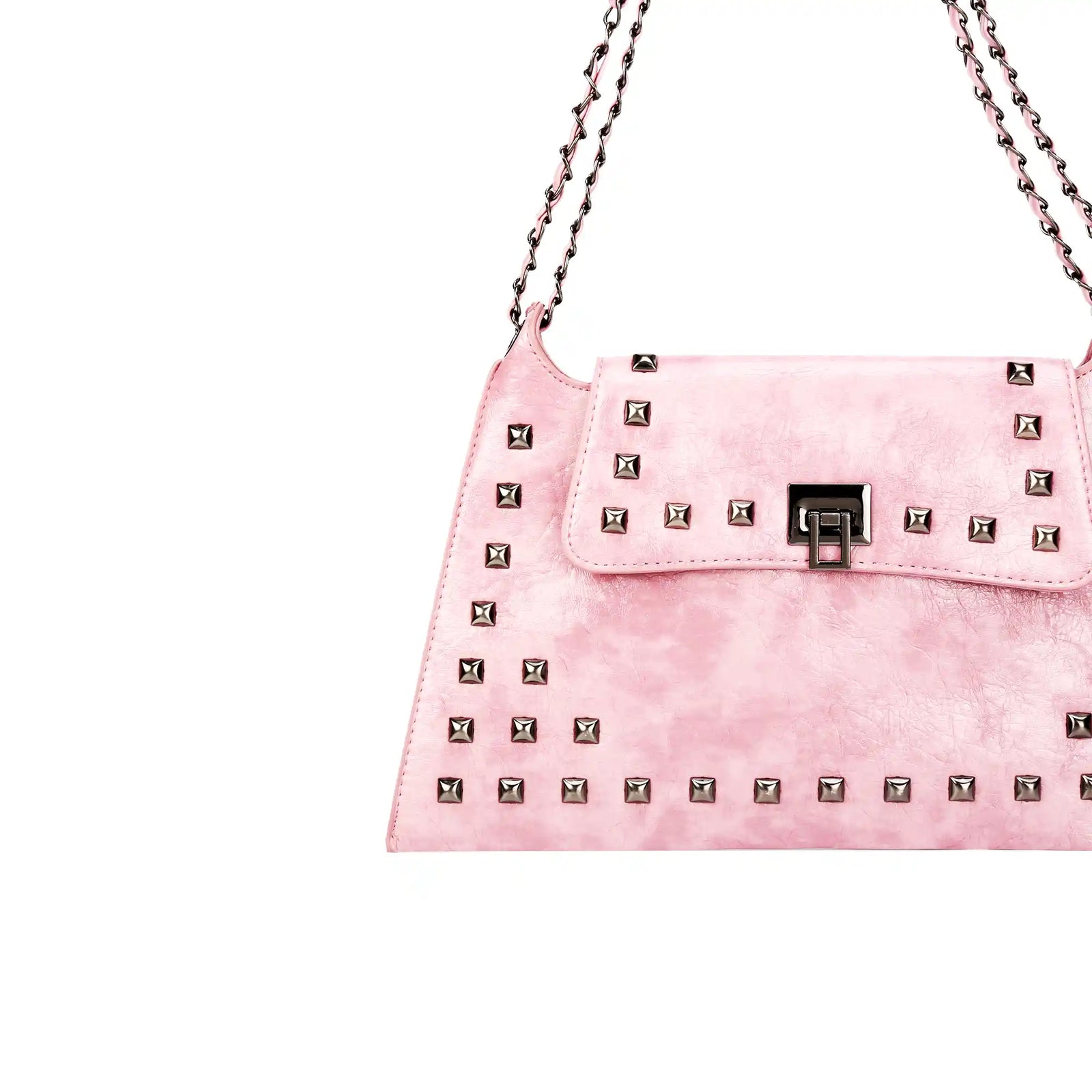 Studded Vegan Leather Shoulder Bag – Chain Strap Handbag for Women