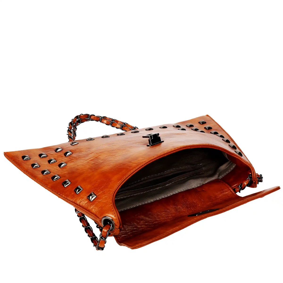Studded Vegan Leather Shoulder Bag – Chain Strap Handbag for Women