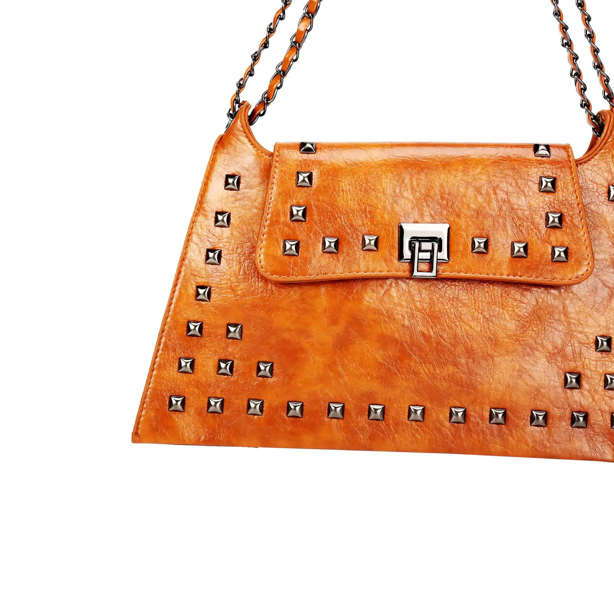 Studded Vegan Leather Shoulder Bag – Chain Strap Handbag for Women