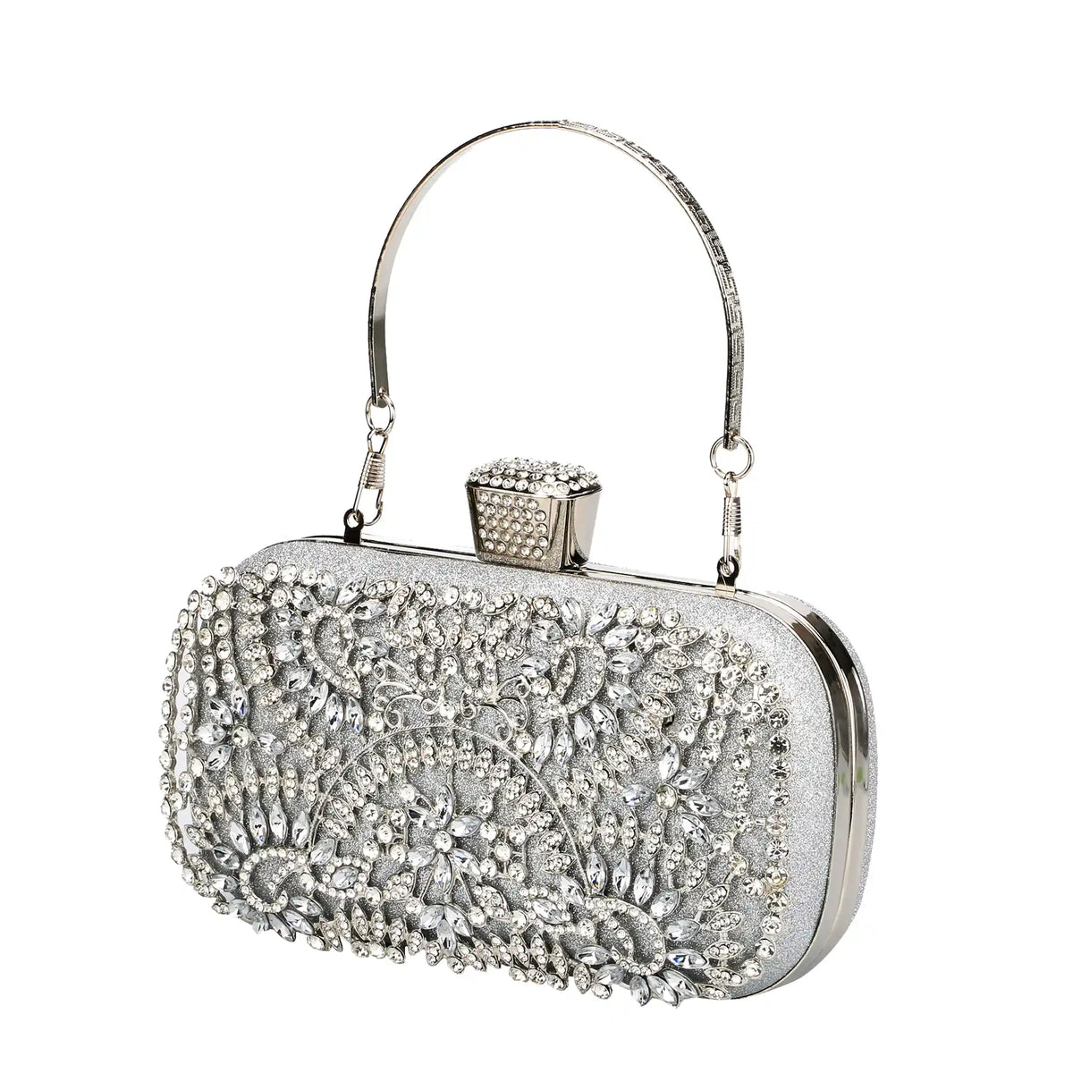 Embroidered rhinestone clutch in silver – ARLANA
