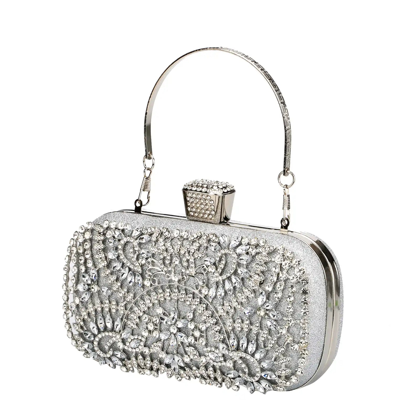 Embroidered rhinestone clutch in silver – ARLANA
