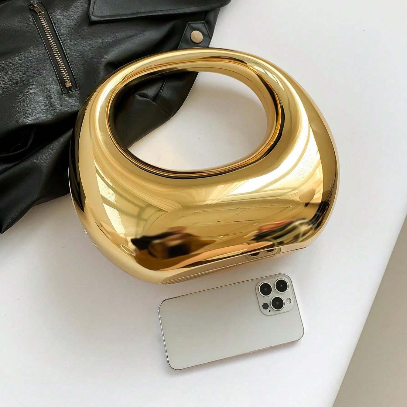 Glossy Ring Handle Clutch Bag – Sculptural Circle Purse for Women