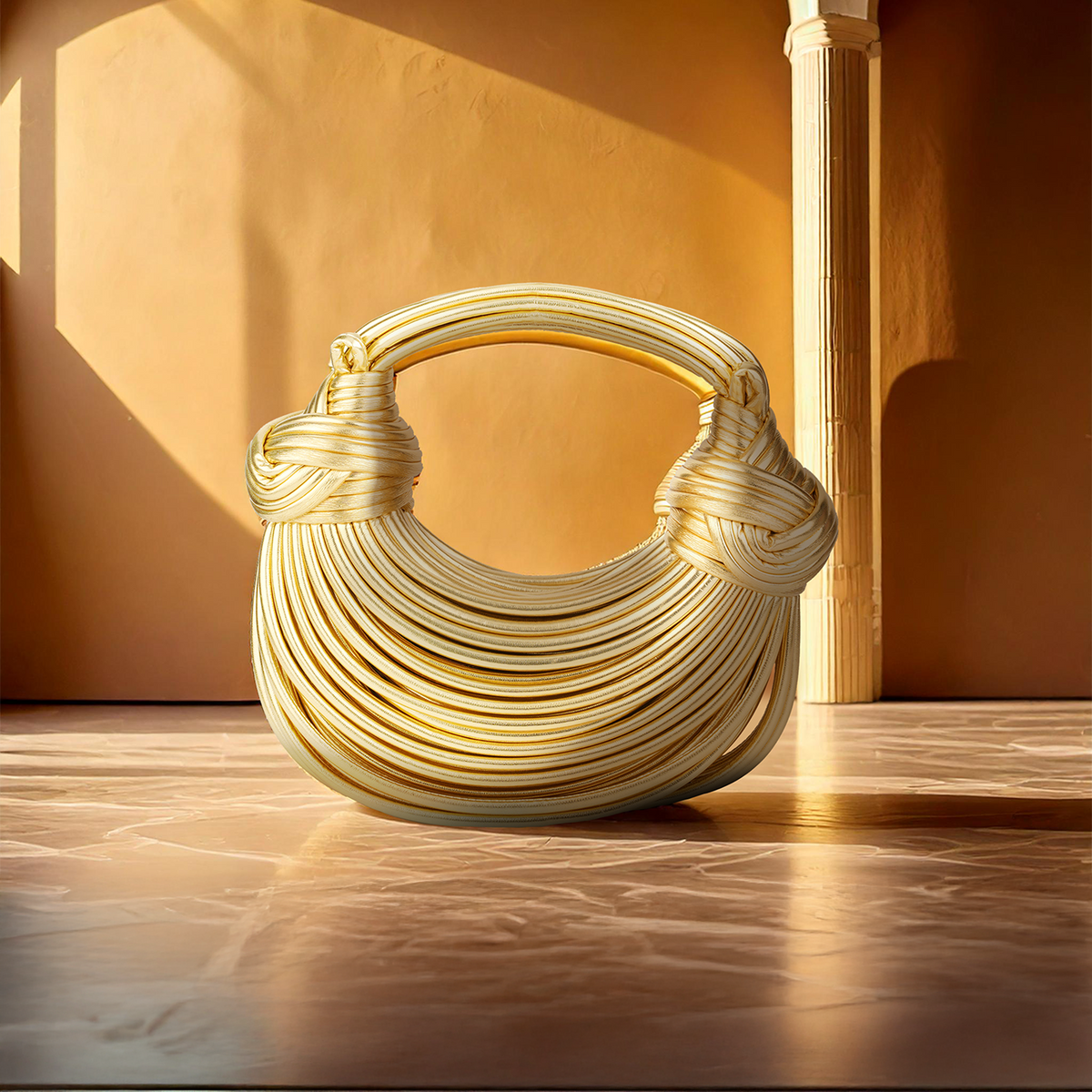 Sculptural Coil Hoop Shoulder Bag – Statement Handbag for Women Gold