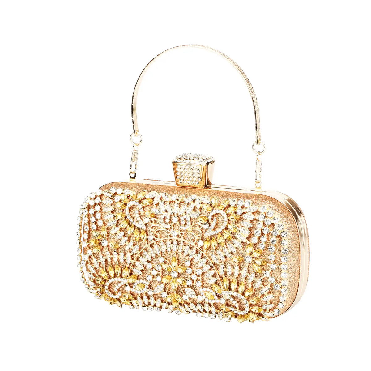 Rhinestone floral clutch bag in gold – ARLANA Mykonos