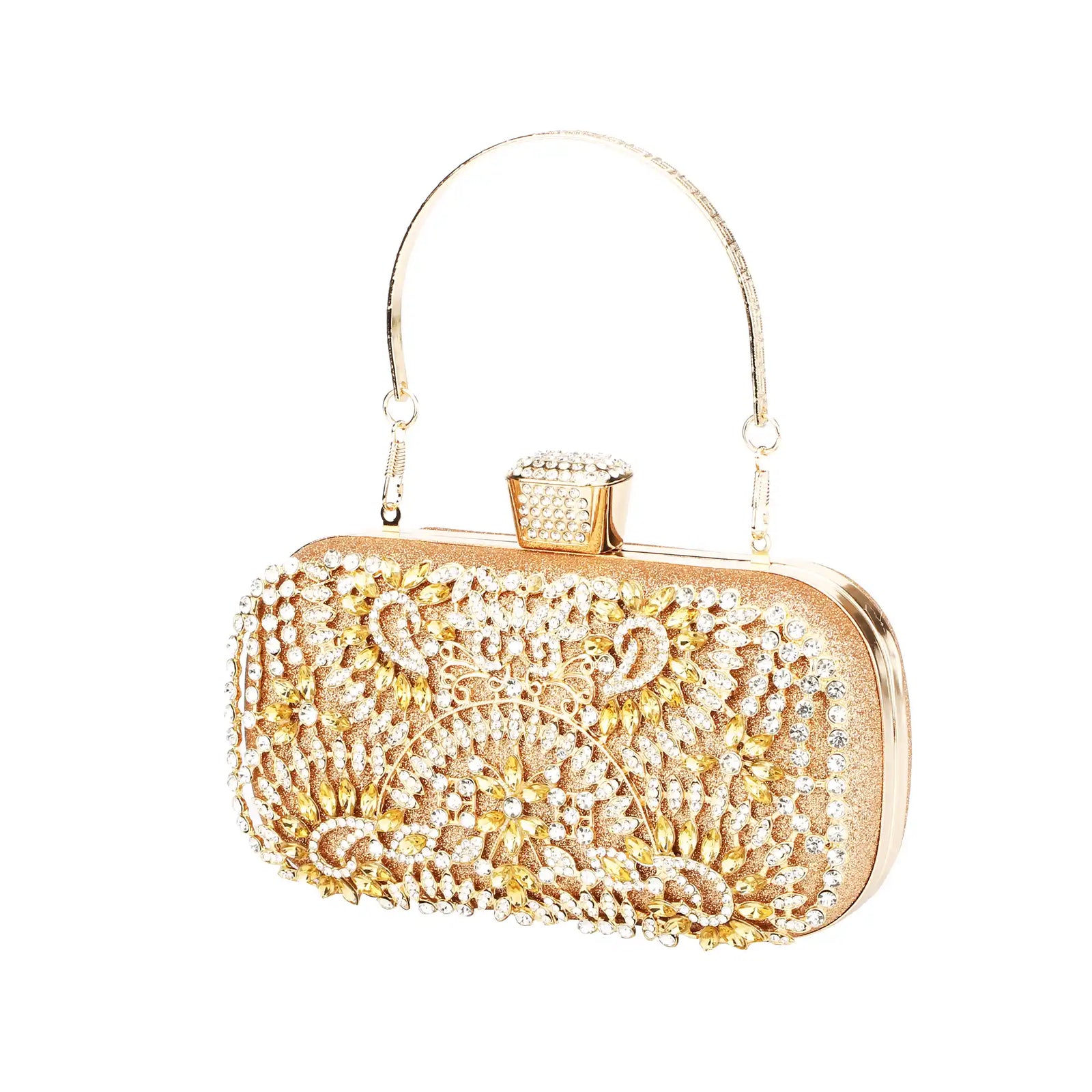 Rhinestone floral clutch bag in gold – ARLANA Mykonos